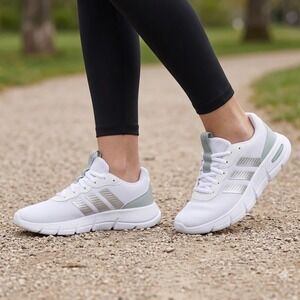 ADIDAS Cloudfoam Flex Sneakers Sz 6.5 White Silver Memory Foam Walking Shoes NWT